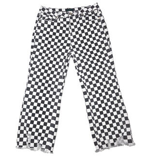 Sterling Kreek Round the Track Checkered Jeans Size 9/10 Distressed Hem